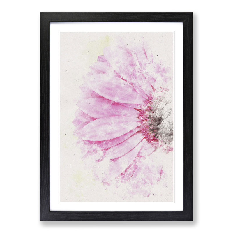 Beauty Of A Pink Gerbera Flower Watercolour - Picture Frame Graphic Art, Black Framed, 33cm H x 24cm W x 2cm D