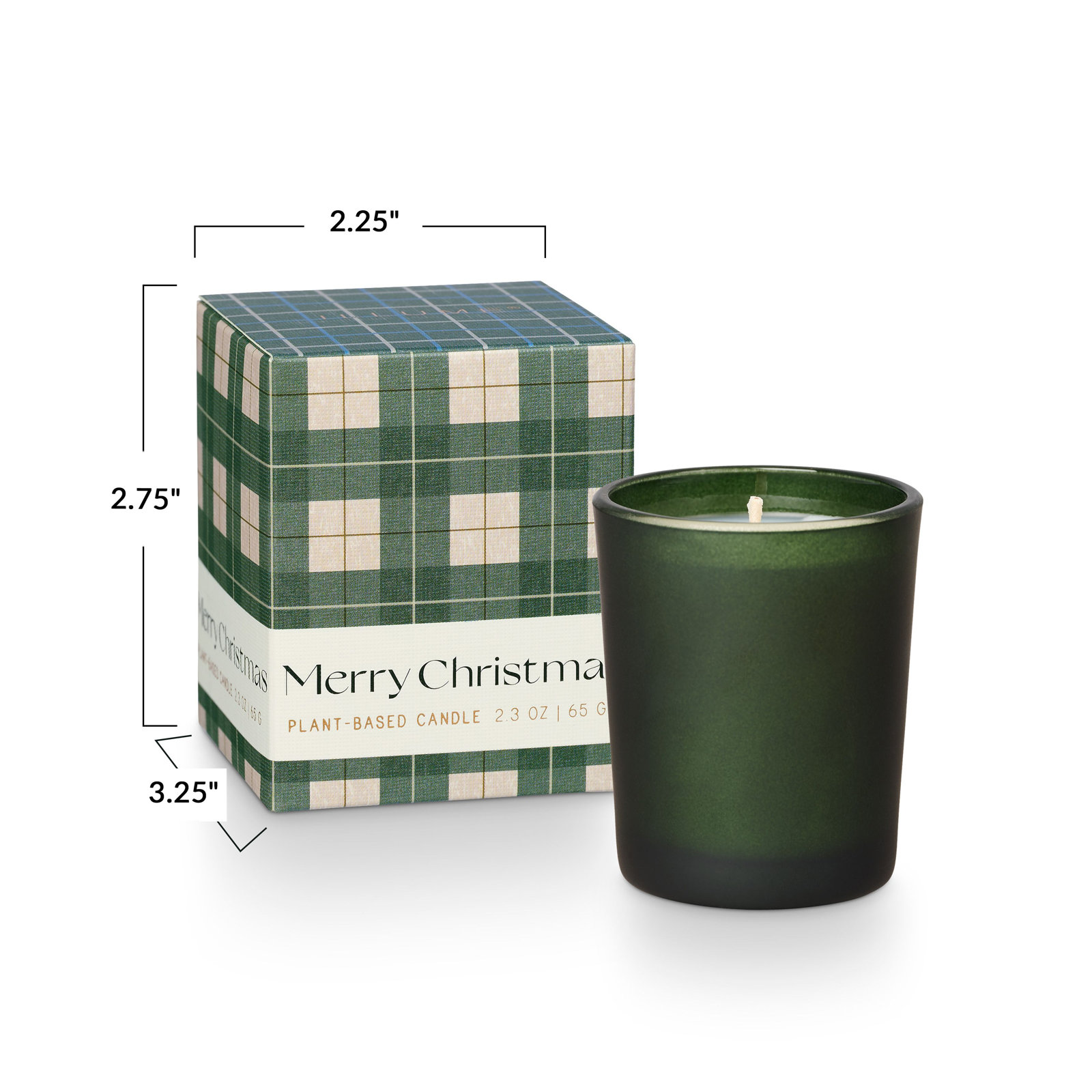 Noble Holiday Balsam & Cedar Candle, Green Merry Christmas Boxed Votive
