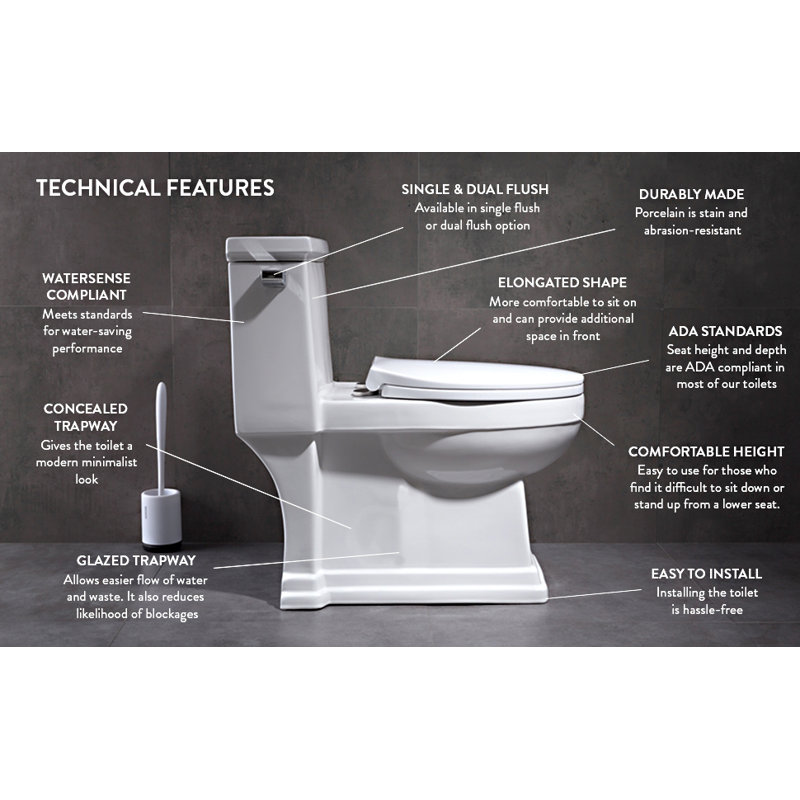 Courtyard Dual-Flush Elongated One-Piece Toilet (Seat Included)