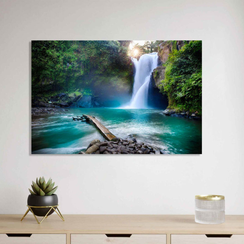 Cascade Tranquil Waterfall, reproduction d'art acrylique, Encadrement doré, H 12 po x l 18 po x P 1 po
