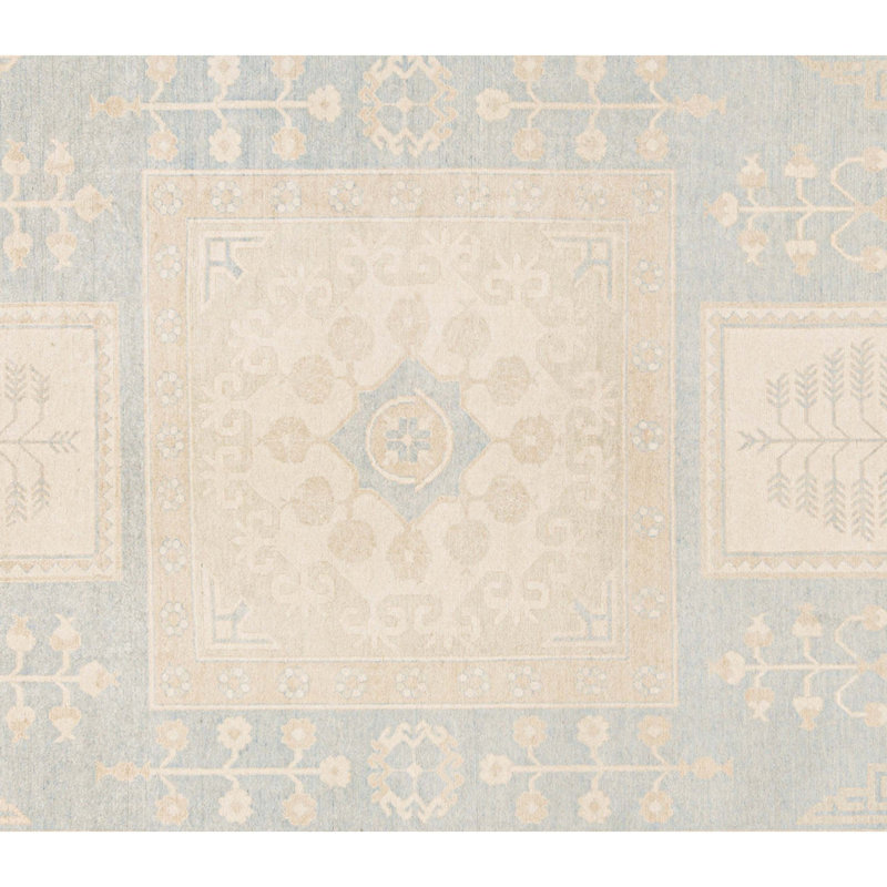 Tapis bleu et beige noué à la main de haute qualité