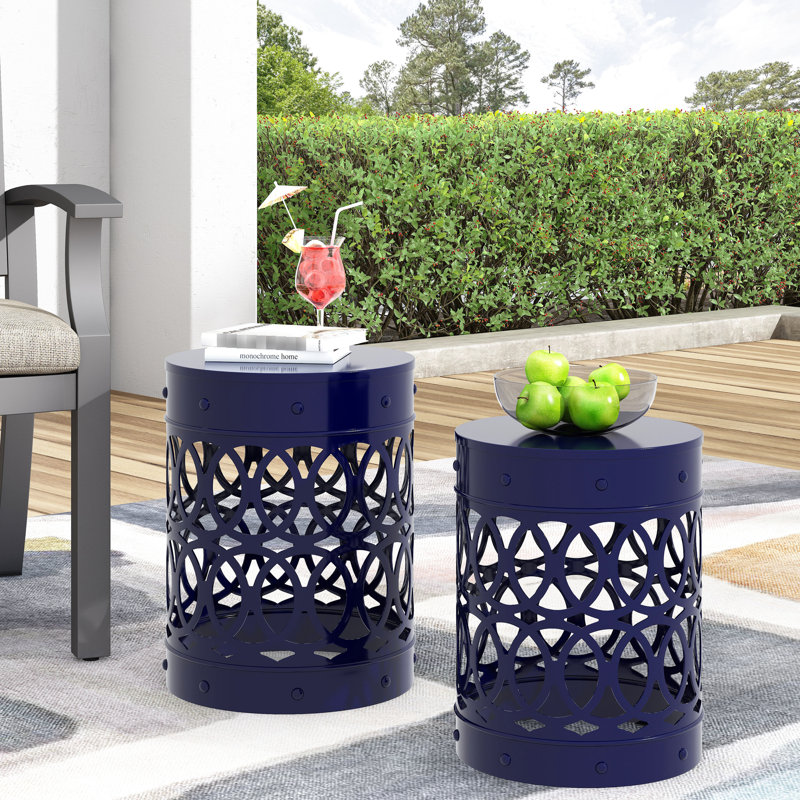 Table basse d'extérieur en métal - fer, bleu marine, l 13,46 po x H 18,06 po, côté jardin antirouille, l 12,00 po x H 16,00 po