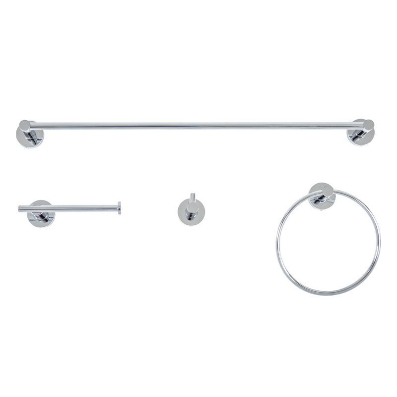 Venezia 4 Piece Wall Mounted Bathroom Hardware Set with 24" Towel Bar, Polished Chrome
