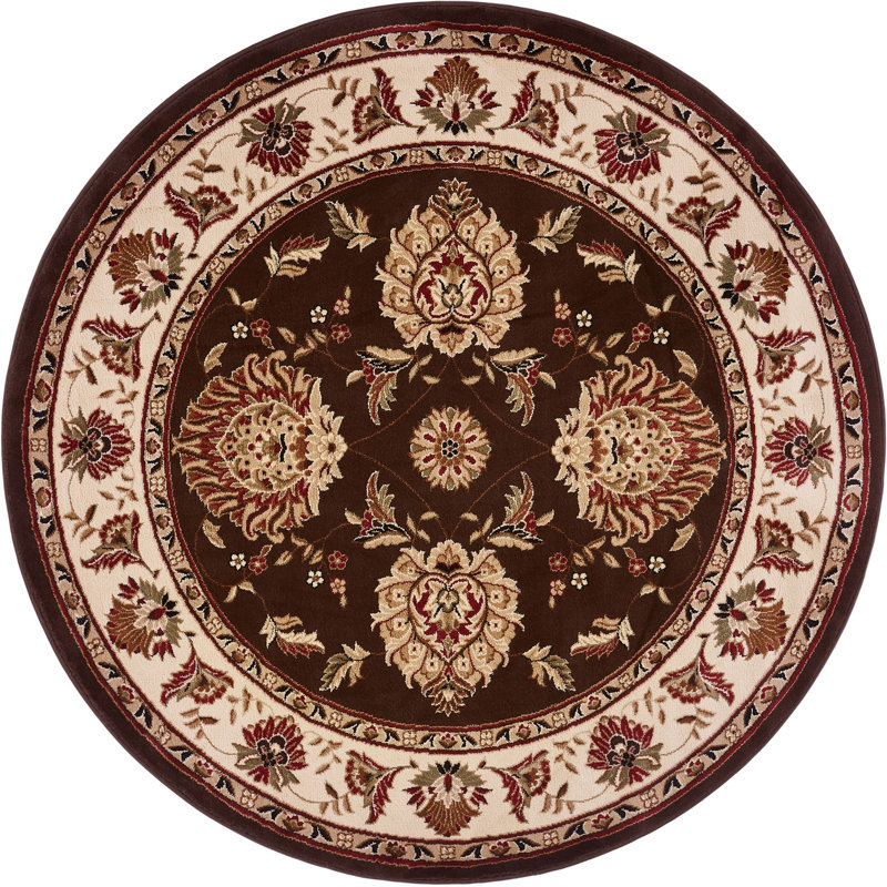 Tapis brun/beige tissé à la machine Pickett, Rond 7 pi 10 po