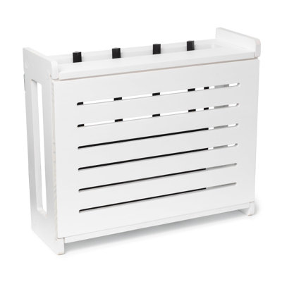 Boîte de rangement en bois pour toupie, couverture décorative murale standard avec système de gestion des câbles, blanc