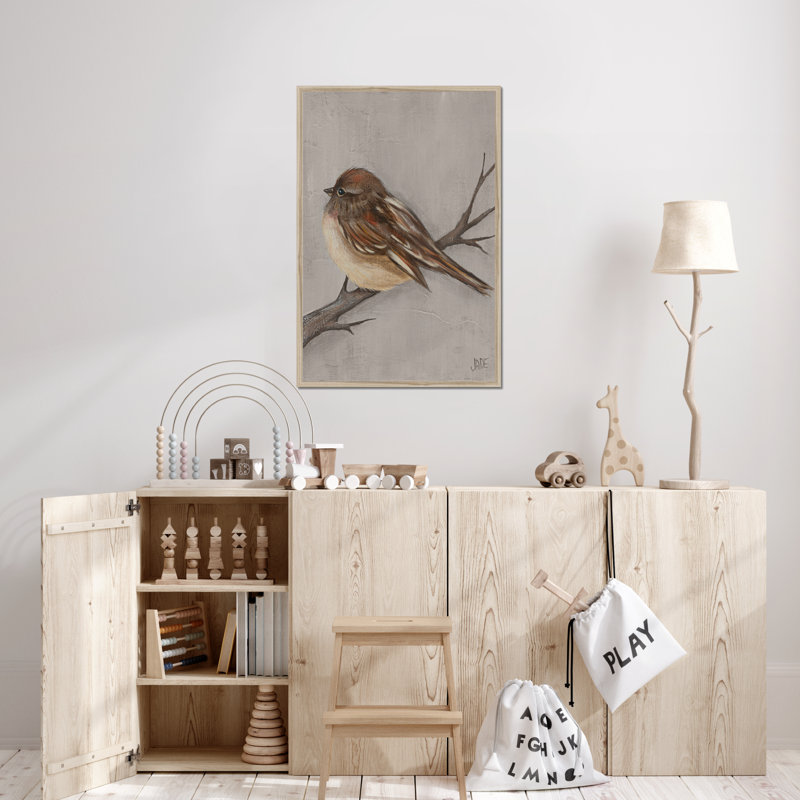Winter Bird III by Jade Reynolds - Painting, 95cm H x 65cm W, Natural Wood Framed Paper Print