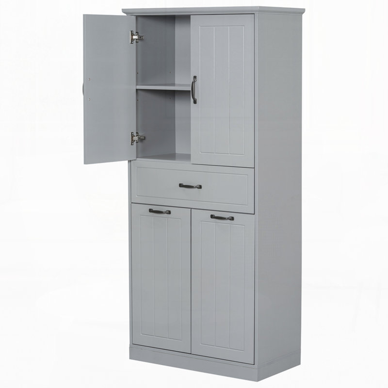Bathroom Storage Cabinet with Two Laundry Baskets, Storage Cabinet with Doors and Drawer, Gray