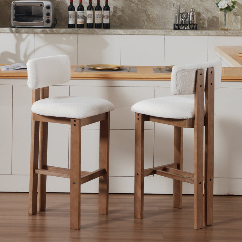 Francile Upholstered Stool with Solid Wood Frame, White, Bar Stool (30" Seat Height)