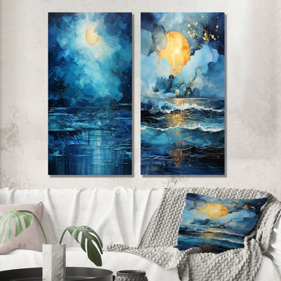 " Teal Yellow Ocean Serenade Pastoral " 2 Piece Art Set
