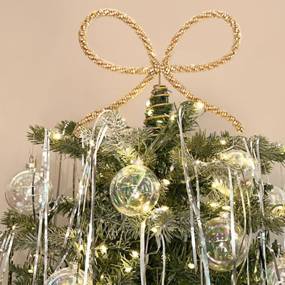 Glass Rhinestone Bow Tree Topper - Sparkling Christmas Tree Decoration For Indoor Outdoor Home, Elegant Festive Party Decor
