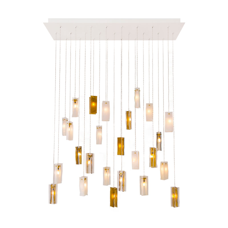 Luminaire suspendu en grappe de 25 lumières, Blanc / transparent / ambre