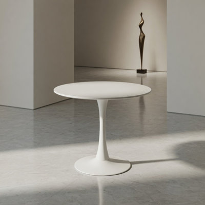 White Round Table, Modern Dining Table, MDF Top And Steel Base Tulip Round Kitchen Table, Mid Century Coffee Table For Living Room 24 Inch, Oval Dinin