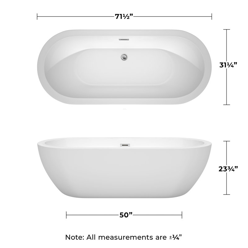 Soho 72'' x 31'' Soaking Acrylic Bathtub, White/Polished Chrome Trim