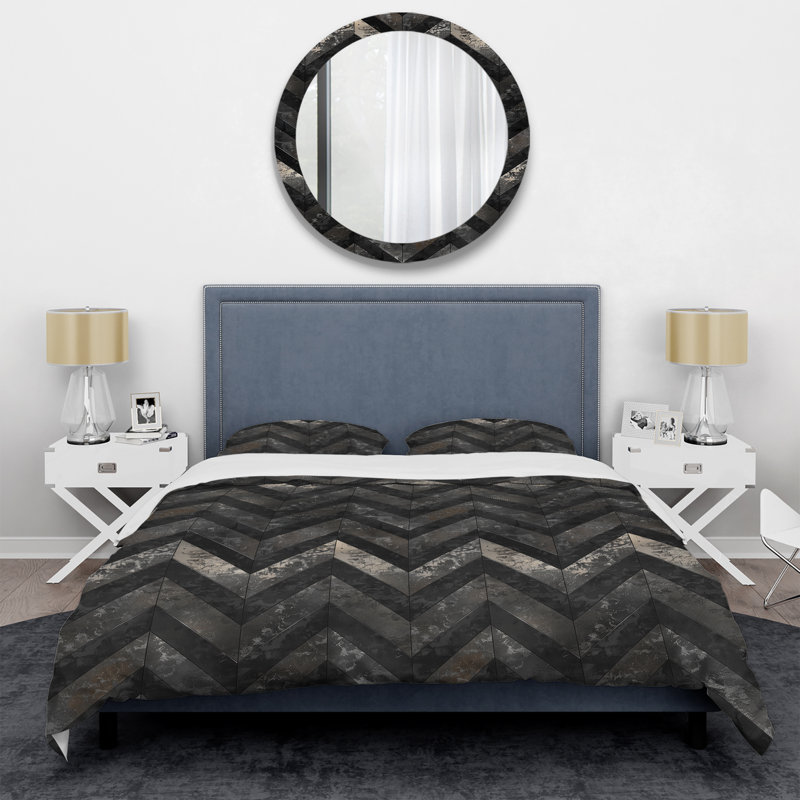 Ensemble de housse de couette transitionnelle Grey Black Chevron Magic II, Housse de couette pour grand lit et 2 taies décor