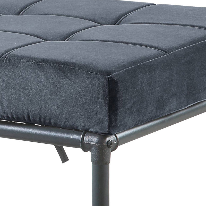 Banc gris et gris capitonné, H 18,5 po x l 48,5 po x P 24,5 po