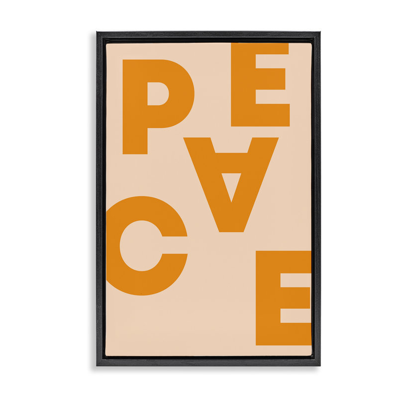 «Peace Peace», typographie sur toile flottante par Incado, H 25 po x l 17 po, Cadre flottant noir de jais
