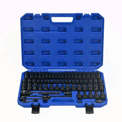 Air Tool And Accessories Kit, 67 Pieces, Long And Short Sets, Universal Short Sets, Extension Rods, Pneumatic Universal Connectors, Ratchet Wrenches, Quick Couplings-Black,Blue