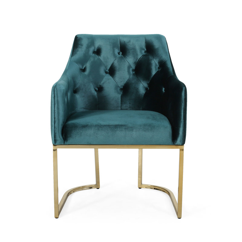 Fauteuil élégant en couleur sarcelle, 100% velours, chaise d'appoint tendance en fer doux et robuste