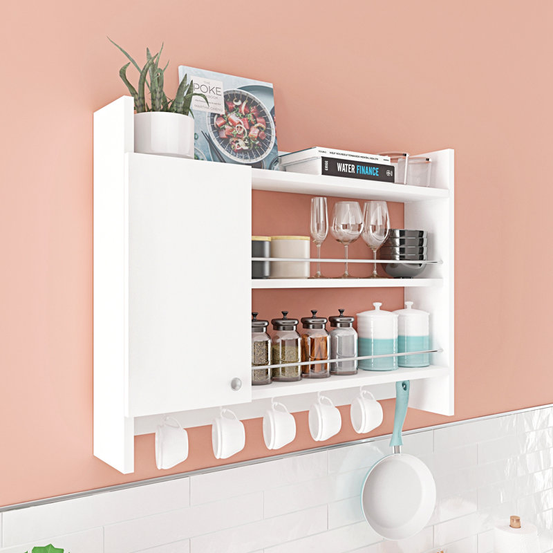3 Piece Accent Shelf with Hooks, White
