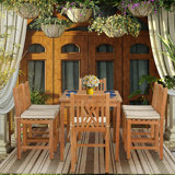 7 Piece Teak Wood Chippendale 55" Rectangular Bistro Counter Dining Set Including 2 Arm & 4 Side Counter Stools