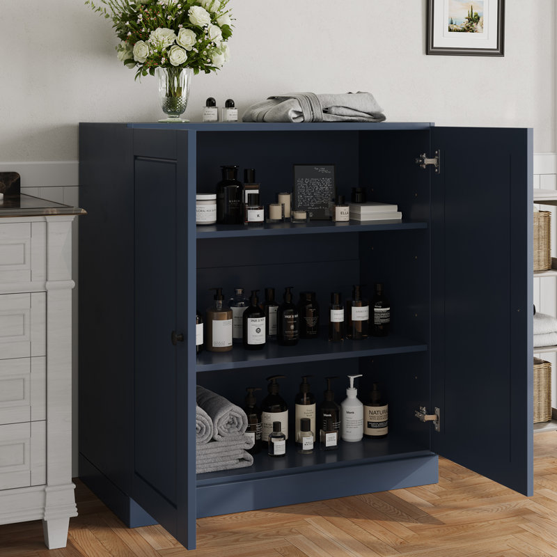 100% Solid Wood Short Bathroom Linen Cabinet with Doors, Adjustable Shelves, Modular Bathroom & Laundry Storage Cabinet, 32" W x 35.75" H