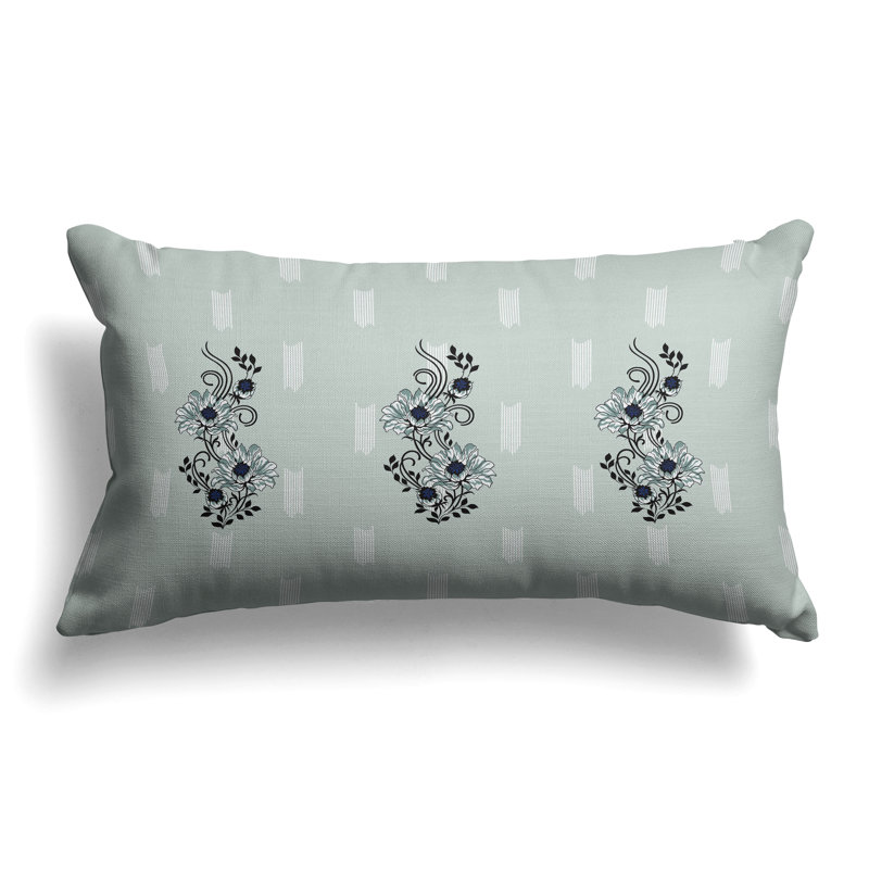 Floral Luminosity  Rectangular Throw Pillow, Black/Green