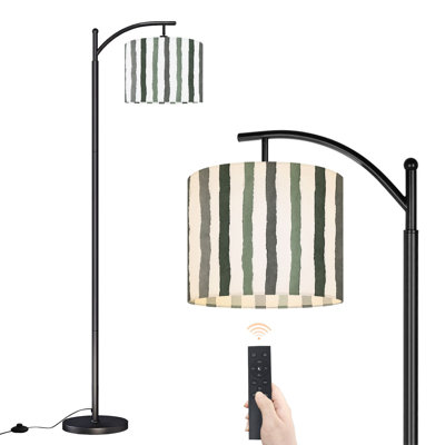 Arc Floor Lamp with Adjustable Lampshade Abstract Vertical Black Grey Watercolor Stripes Standing Lamp 3 Colour Temperatures Dimmable Tall Pole Lamp with Foot Switch for Bedroom
