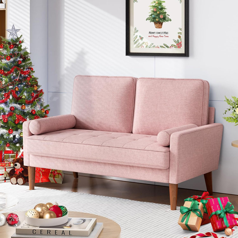 Loveseat Sofa,48" Small Sofa Couch Mid Century Modern Couch for Small Spaces,Bedroom and Living Room, Pink