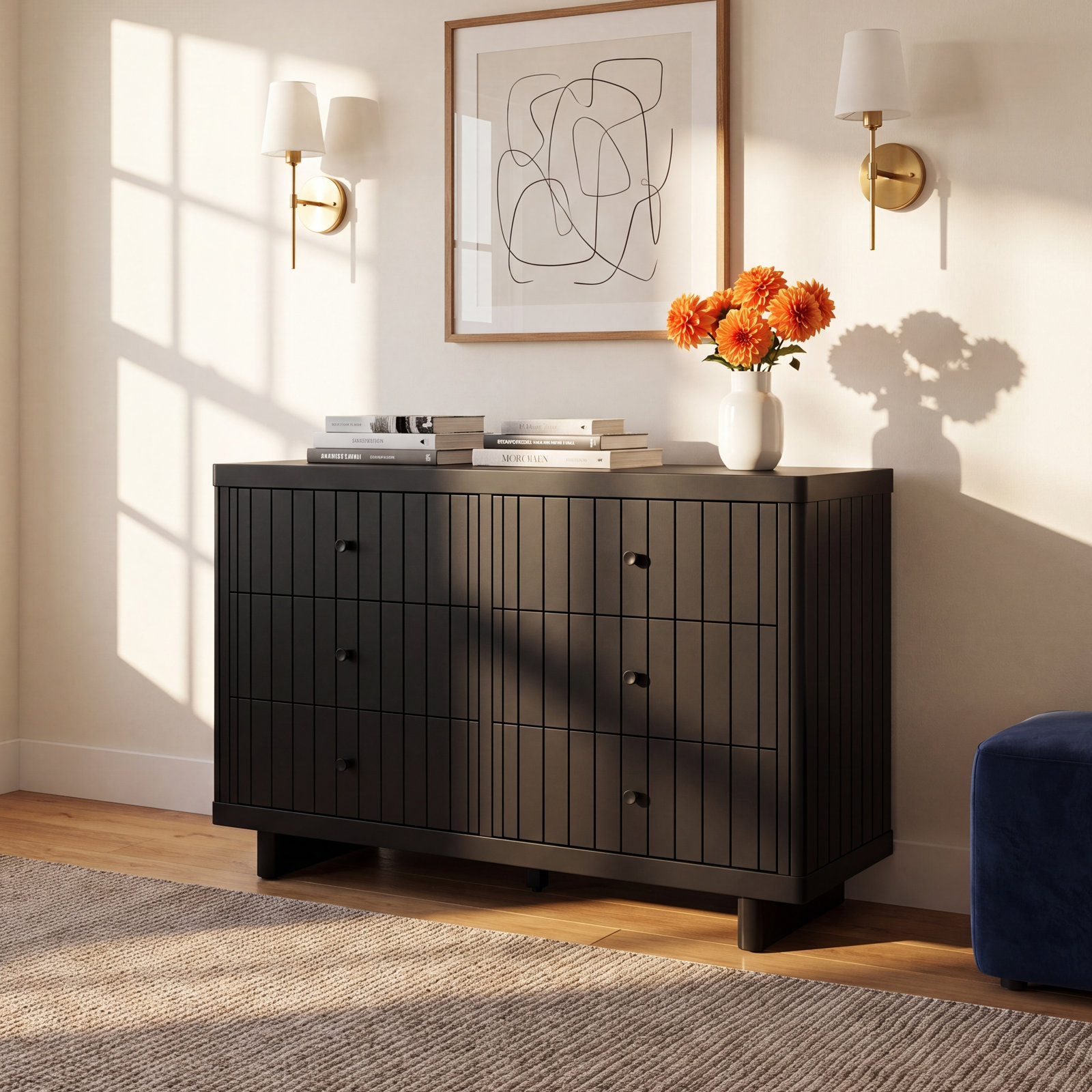 Kyoto Wood 6-Drawer Dresser, Black