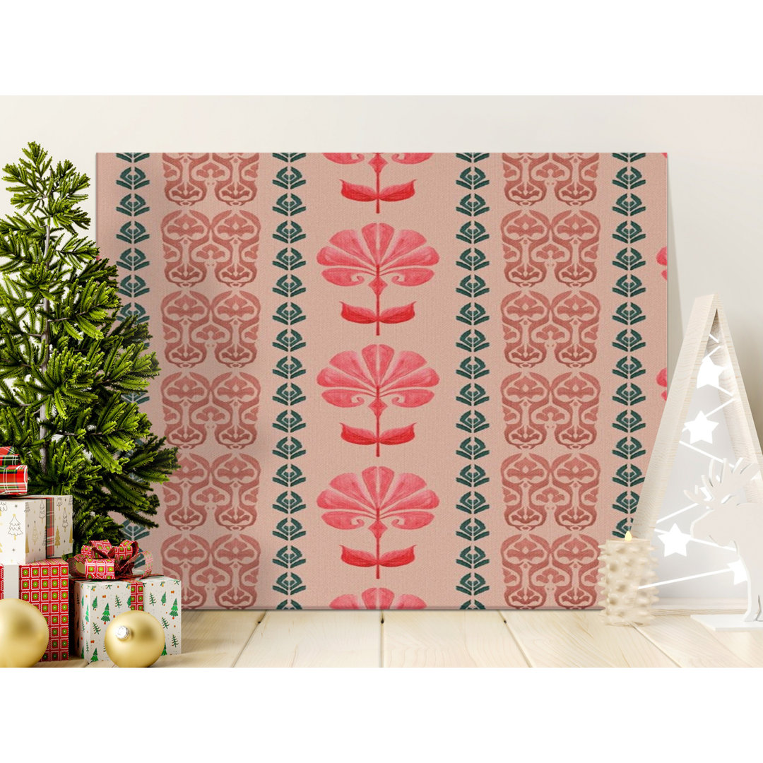 Boho Floral Pattern Canvas Wall Art, Eclectic Botanical Print, Vintage Inspired Folk Art Home Decor, Abstract Global Chic Gift