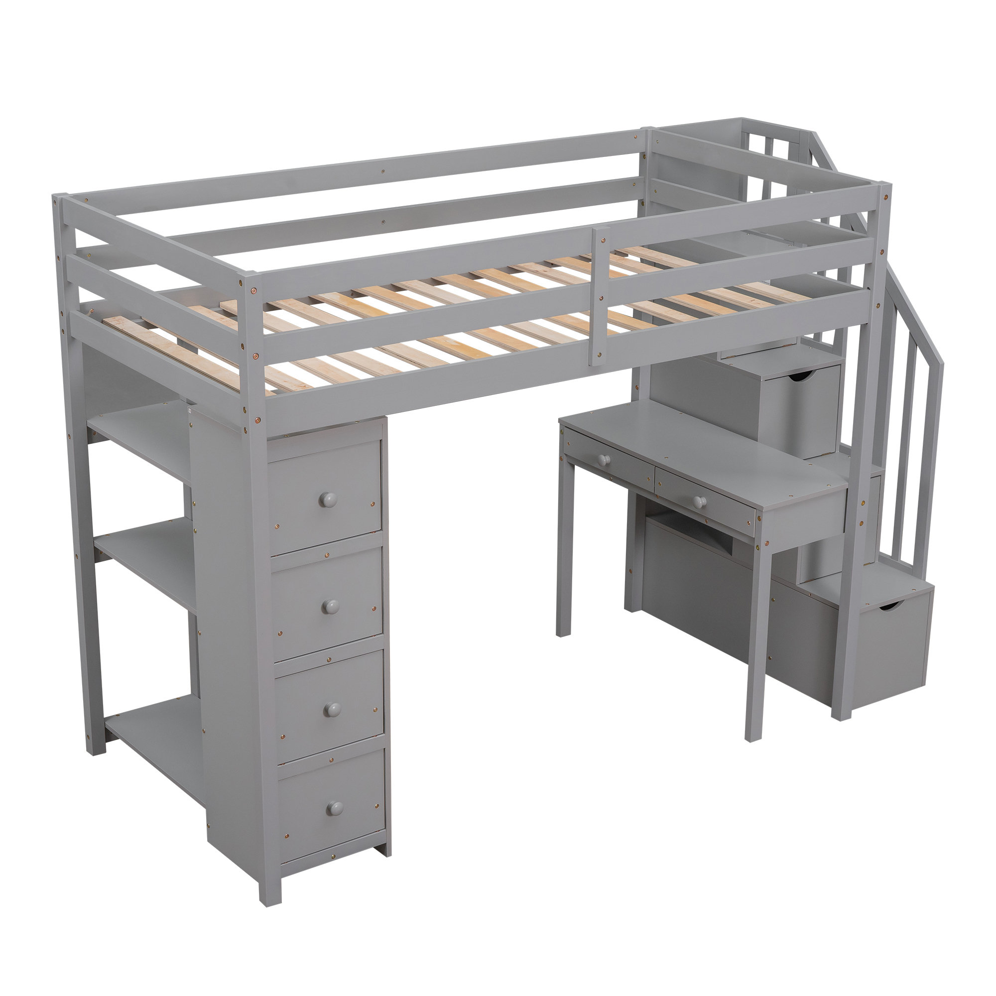 Harriet Bee Twin Size Loft Bed With Storage Drawers ,Desk And Stairs ...