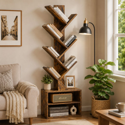 Bibliothèque à 6 niveaux avec armoire de rangement, grande bibliothèque étroite pour le bureau de la chambre à coucher et les petits espaces