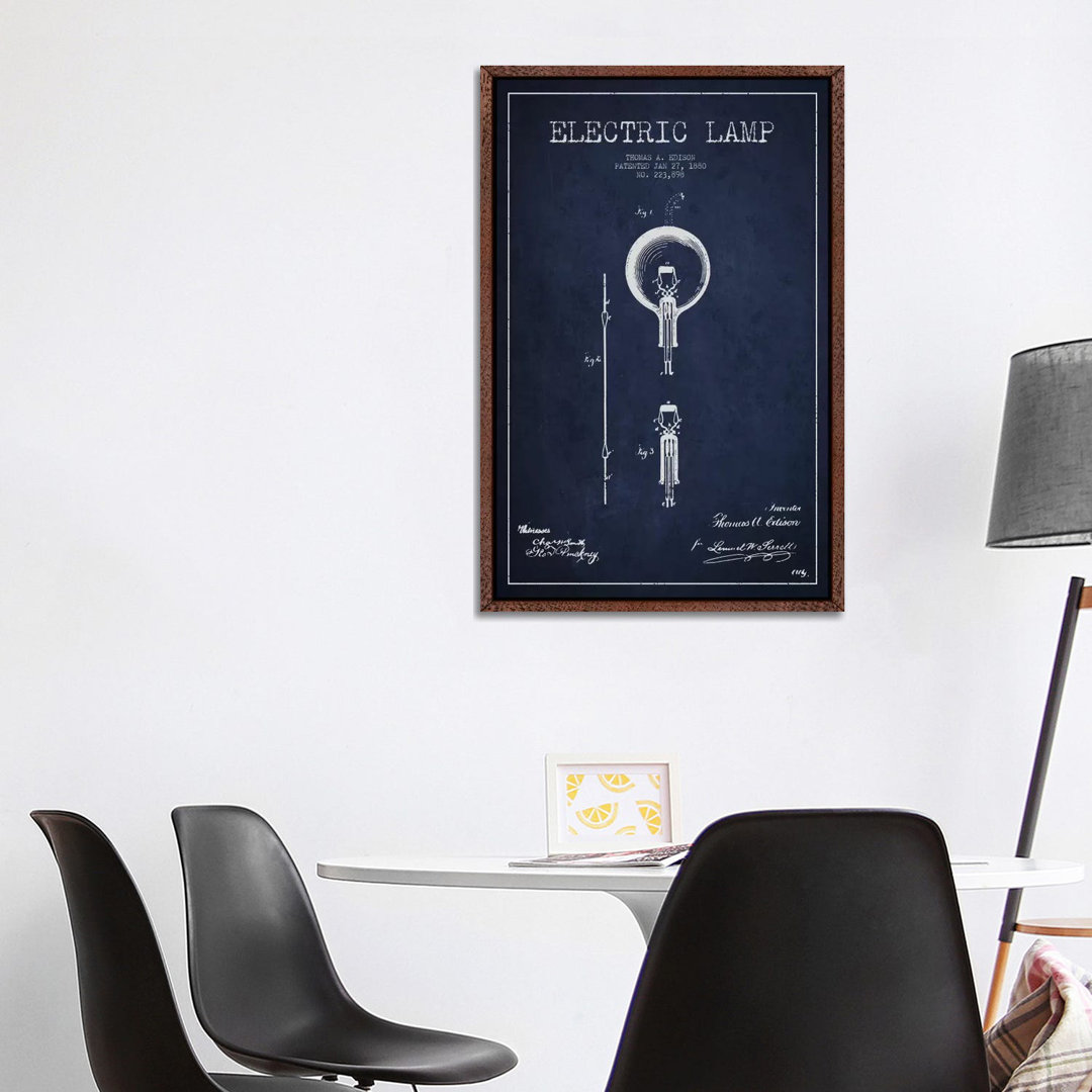 Electric Lamp Navy Blue Patent Blueprint von Aged Pixel - Gallery-Wrapped Canvas Giclée on Canvas