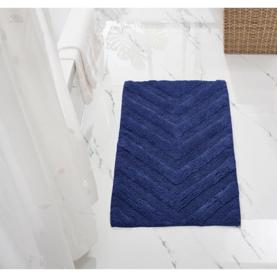 Branston 100% Cotton 1990 GSM Tufted Bath Rug with Non-Slip Backing, OEKO-TEX Certified, Machine Washable, Luxurious Chevron Pattern, Ultra Soft & Absorbent Bathroom Rug, 24" x 40" Rectangle, Navy