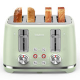 4 Slice Toaster, Extra Wide Slots, Longdeem Retro Stainless Steel Toasters, 6 Browning Options, Auto Shut Off & Frozen Function, Toast Fruit Bread, Bagel & Waffle
