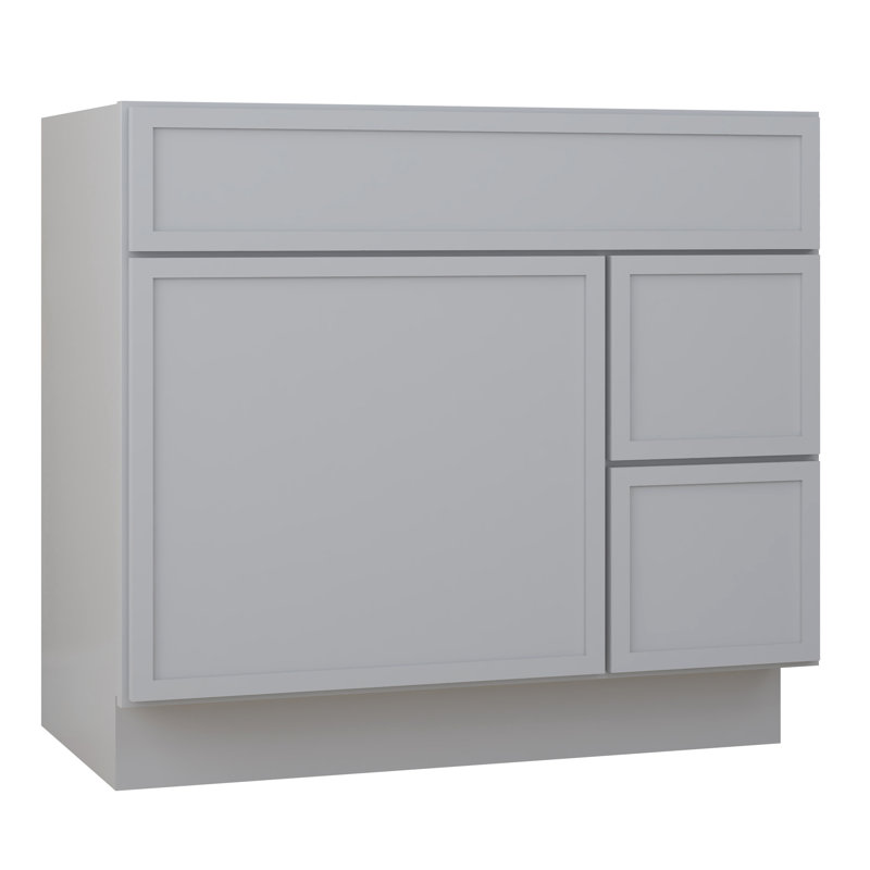 Armoire de salle de bain autoportante Shaker de 36 po avec 1 porte et 2 tiroirs, sans comptoir, prête à assembler, gris Colton