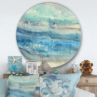 Art mural rond en métal Ocean Mineral Waves