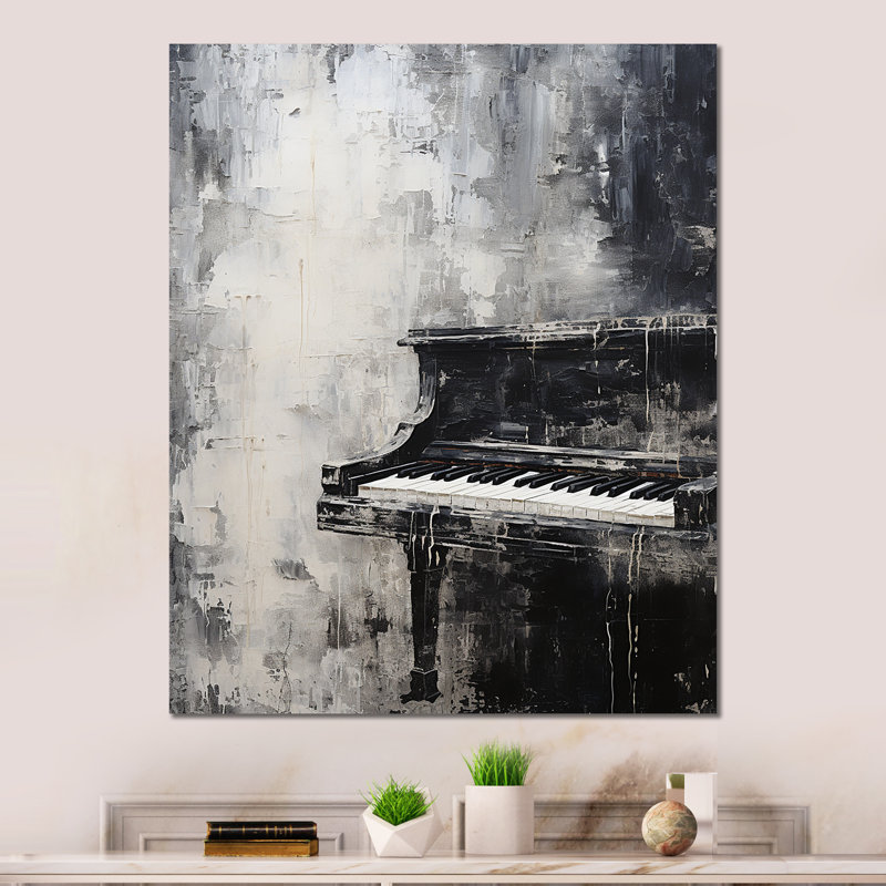 "Minimalisme, piano, noir et blanc I" sur métal, H 40 po x l 30 po