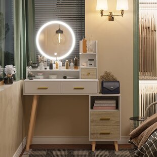 Small Flip Top Vanity Mirror Desk with Storage – DormVibes