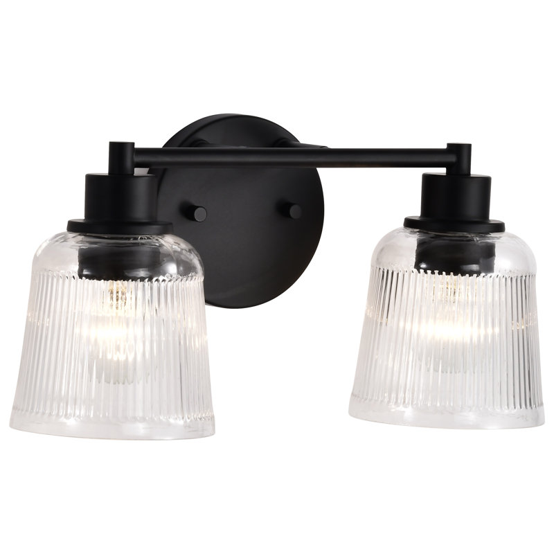 Amissa - Vanity - Matte Black Finish - Clear Ribbed Glass, 2 Lights, 14.5" Width