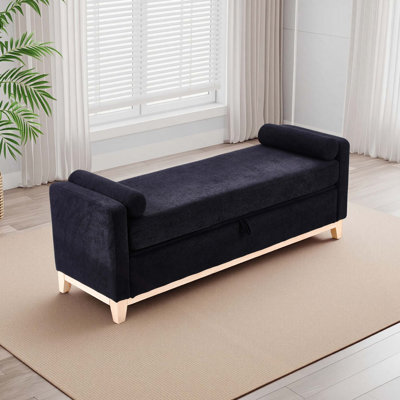 Banc de rangement en sherpa de 66 pouces avec pieds en bois massif et 2 traversins, banc de bout de lit multifonctionnel pour chambre à coucher, salon, entrée