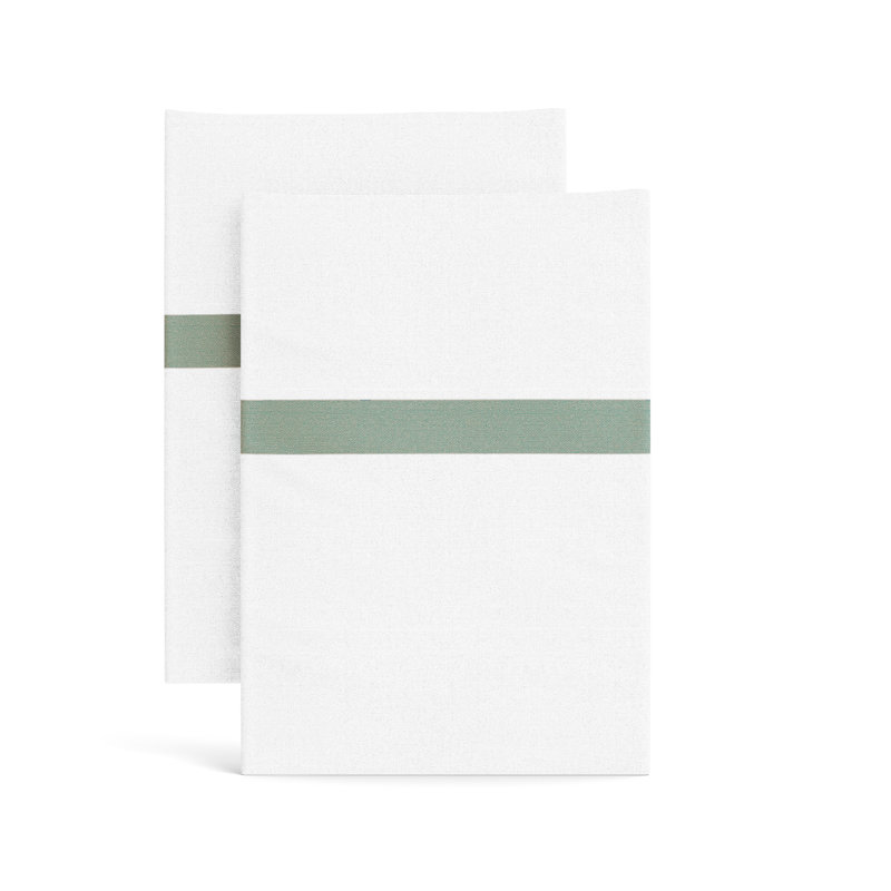 Taies d'oreiller en coton et garniture Ready-To-Bed 2.0, Blanc / Sauge, Ensemble de taies d'oreiller standards
