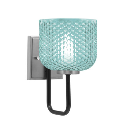 Applique murale 1 lumière Amarmula, finition noir mat et graphite, verre texturé turquoise 6 po
