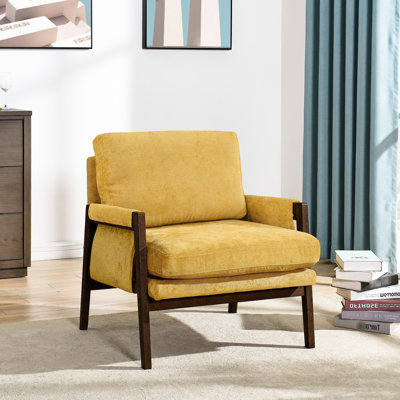 Fauteuil d'appoint en velours jaune - Style Mid-Century moderne pour les espaces de loisirs et de travail