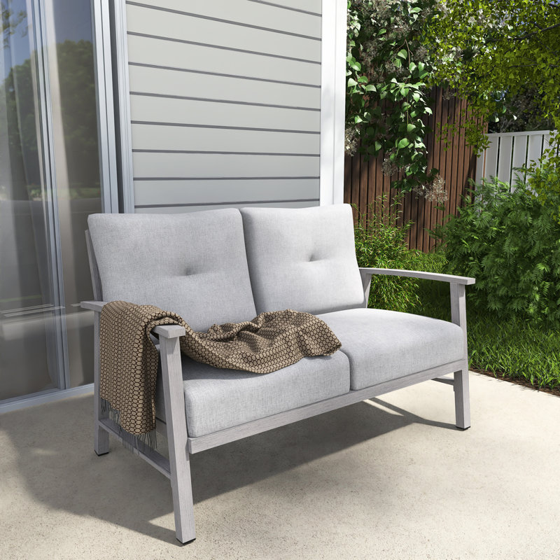 Causeuse de patio en aluminium pour 2 personnes avec coussins épais, Coussin gris / cadre blanc