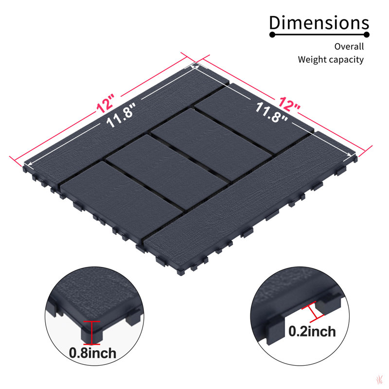 Carreaux de terrasse en plastique emboîtables, paquet de 44 tuiles de patio, 12 po x 12 po carré imperméable pour utilisation extérieure toutes saisons, tuiles de patio extérieur et intérieur pour balcon de piscine