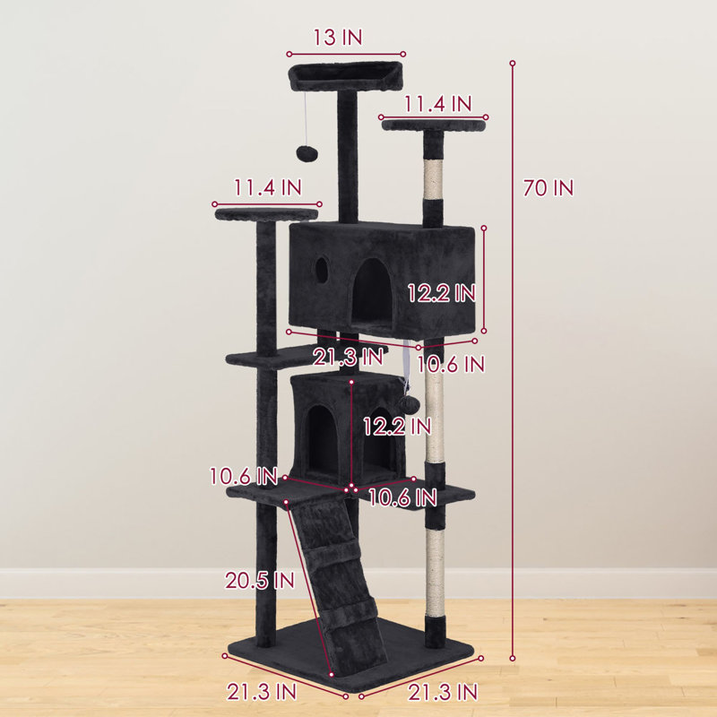 Tour pour arbre à chat Derrell, Gris/noir, H 70 po x l 21,3 po x P 21,3 po