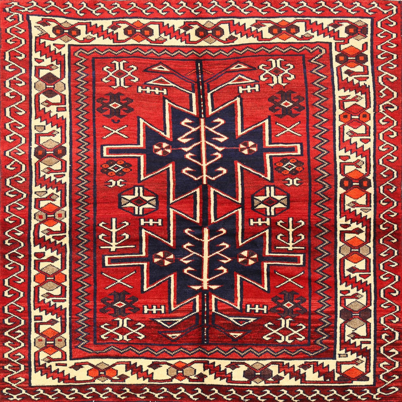Tapis rouge à motif sud-ouest, Carré 6 pi