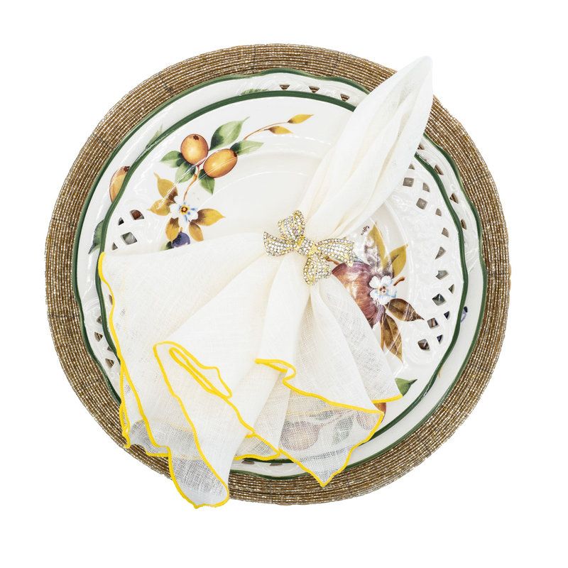 Linen Square Napkin, Off White/Yellow