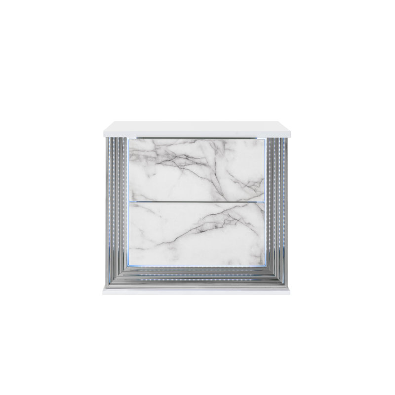 Table de chevet lune blanche en marbre avec DEL